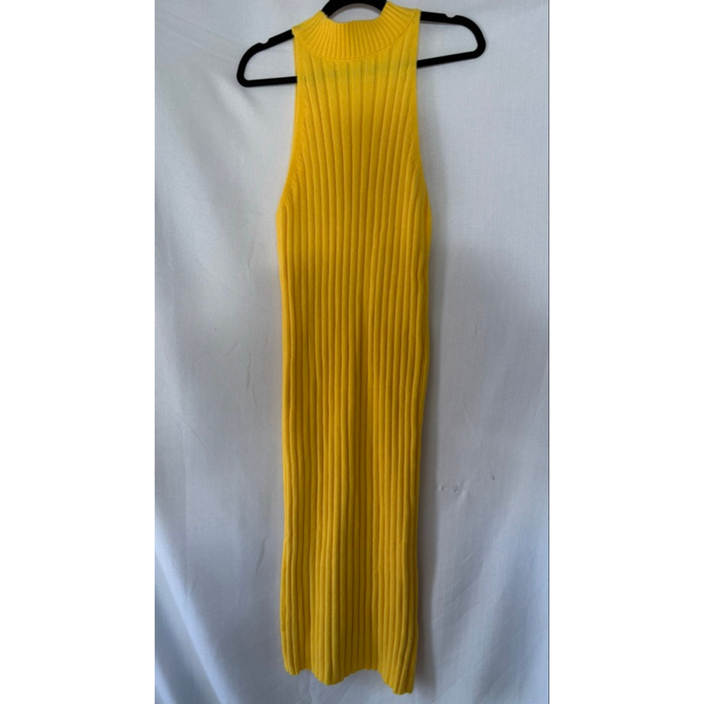 Women's Ribbed Knit Midi Dress Yellow Size XL - Picture 2 of 4